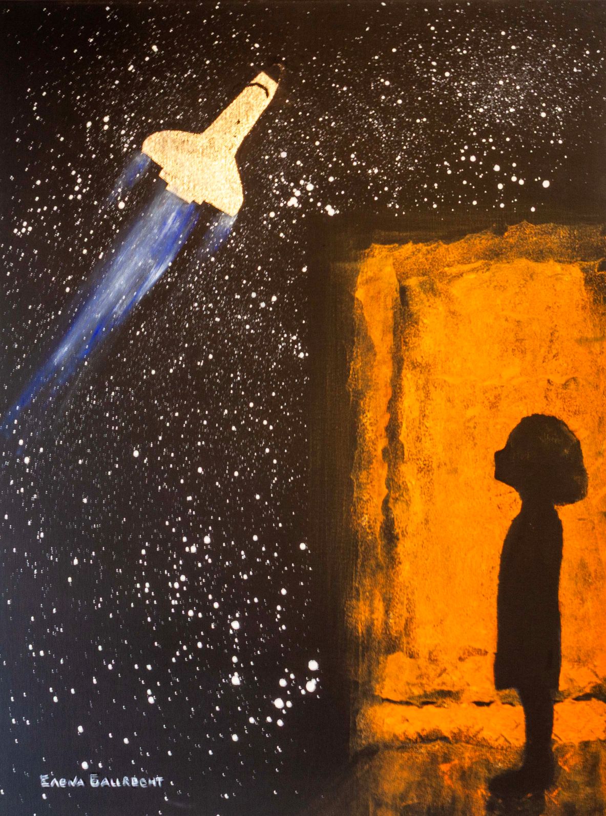 Kunstwerk „Sehnsucht“ von Elena Baurecht mit Figur und emotionaler, träumerischer Atmosphäre.